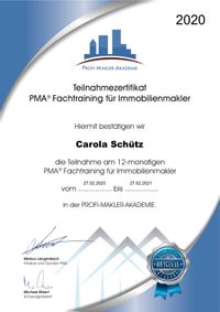 Zertifikat - PMA&reg; Fachtraining für Immobilienmakler